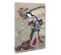 Hell Courtesan by Kawanabe Kyosai Painting Canvas Print | Gallery Wrapped 30mm Frame Wall Art | 30x20 inches | Ready to Hang | Contemporary Picture | Living Room Bedroom Lounge Office