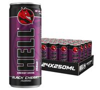 Hell Energy Drink Black Cherry Flavour 24 X 250ml Cans Multipack 32mg/100ml Caffeine Preservative Free Vegan Reduce Fatigue & Boost Energy