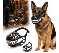 Hell Hound Monster Dog Muzzle, Natural Latex Scary Pet Costume Mask With Sharp Teeth, Adjustable Strap Halloween Cosplay Werewolf Beast Muzzle for Dog Party Trick or Treat Photo Prop，With blood：L