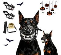 Hell Hound Monster Muzzle - Scary Dog Costume Muzzle with Realistic Teeth Funny Beast Mask for Halloween, Adjustable Latex Pet Mouth Cover for Small Medium Large Dogs Party Photo Props，white：m