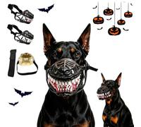 Hell Hound Monster Muzzle - Scary Dog Costume Muzzle with Realistic Teeth Funny Beast Mask for Halloween, Adjustable Latex Pet Mouth Cover for Small Medium Large Dogs Party Photo Props，red：l