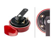 HELLA Trumpet Horn - STYLE HORN TE24 - 12V - 110dB(A) - Frequency Range: 400Hz - High Tone - Electric - Housing Colour: Red/Black - Flat Plug-in Connector - Quantity: 1 - 3FG 007 424-001