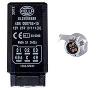 Hella 4DN 008 768-101 Flasher Unit - 12V - 6-pin connector - Plugged - Electronic - without holder + 8JB 001 941-001 Socket - 12V - 7-pin connector - Tin Bronze - Metal Housing - DIN/ISO: 1724