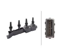 HELLA 5DA 193 175-731 Ignition Coil - 12V - 4-pin connector - incl. spark plug connector - Bolted