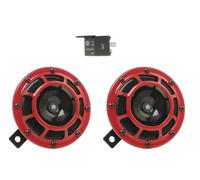 HELLA Horn B133 Set - 2 Pieces - 12V - 118dB(A) - 300 / 500Hz - Low Tone / High Tone - Electric - Red / Black - Flat Connector incl. Relay - 3AG 003 399-801