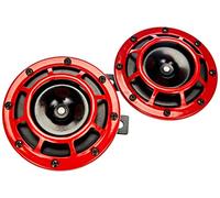 HELLA Horn B133 Set - 2 Pieces - 12V - 118dB(A) - 300 / 500Hz - Low Tone / High Tone - Electric - Red / Black - Flat Connector incl. Relay - 3AG 003 399-801