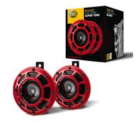 HELLA Signal Horn - PERFORMANCE HORN B133 SET - 12V - 118dB(A) - Frequency Range: 300/500Hz - Low Tone/High Tone - Electric - Housing Colour: Red/Black - Quantity: 2 - 3AG 003 399-801