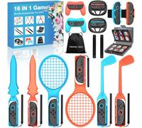 HELLCOOL 16-in-1 Switch 2 Sports Accessories for Switch 2025 Joy Con with Card Storage Case,Storage Bag,Steering Wheels for Mario Kart 8 Deluxe, Switch 2 Sports Bundle for Family Fun & Fitness Games