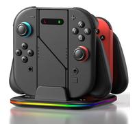 HELLCOOL 4 In 1 Charger Grip Compatible with Nintendo Switch 1/2 Joy Con, Ergonomic LED Charging Station for 4pcs Switch Joy Con with USB C Cable Charging Accessories