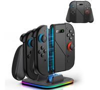 HELLCOOL 4 In 1 Charger Grip Compatible with Nintendo Switch 2 Joy Con, Ergonomic LED Charging Station for 4pcs Switch 2nd Gen Joy Con with USB C Cable Charging Accessories