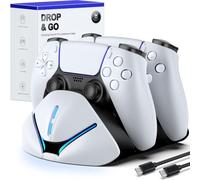 HELLCOOL PS5 Charging Charger for DualSense & Edge, Fast Charge 2 Controllers Simultaneously, Drop&Go No Alignment, LED Indicator with Touch Off, Smart Safety Protection, with 1m USB-C Cable