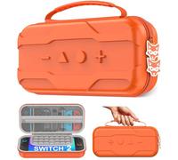 HELLCOOL Switch 2 Case for Nintendo Switch 2025/Switch/OLED - Waterproof Travel Carry Case with Shockproof EVA Padding, 10 Game Card Slots & Switch Accessory Storage Pouch Oranger