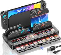 HELLCOOL Switch 2 Charging Dock for Nintendo Switch 2025,Storage Station with 4 Joy-Con Charger, 20 Game Card Slots with Dust Cover, USB-C Cable, LED Indicators & Safety Protection