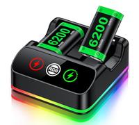 HELLCOOL Xbox Controller Battery Pack with Charger, 2 x 6200mWh Rechargeable Batteries - 20+ Hours Playtime, RGB Charging Dock, Compatible with Xbox One/Series Controller