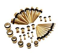 Hellery 36 Pieces Punk Rock Ear Plug Tapers Kit Metal Stretching Expander Stretchers Gauges Set 14g-00g - Gold