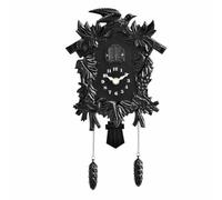 Hellery Children Decorative Clock Cuckoo Clock Wall Clock Birdhouse Clock With Quiet Movement And Hourly Birdsong Carved With Leaves Birds And Squirrels With, Black