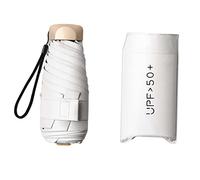 Hellery Compact Umbrella, Lightweight, Foldable Mini Pocket Umbrella, Function, Sturdy Fiberglass Handle for on The Go, Family U, White