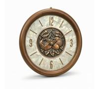 Hellery Home Wall Clock Round Desk Clock Shelf Clock Tabletop Clock With Wood Grain Outer Frame And Shell Like Luster Dial Raised Numerals And Markers, 602-0075W Persimmon Wishes Come True