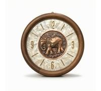 Hellery Home Wall Clock Round Desk Clock Shelf Clock Tabletop Clock With Wood Grain Outer Frame And Shell Like Luster Dial Raised Numerals And Markers, 602-0072W Auspicious And Prosperous
