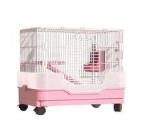 Hellery Indoor Enclosure With Compact Design And Well-Ventilated Wire Upper Structure Including 250ml Water Bottle And Small Pet Snacks Suitable For Guinea Pigs In Apartments, Double Layer Pink
