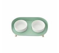 Hellery Industrial Raised Pet Bowl Set Double Bowl Feeder Cat And Small Dog Feeding Station Elevated Bowls Ceramic Dishes Support Comfort Eating Suitable for indoor use home feeding, Green