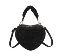 Hellery Love Heart Shape Shoulder Bag Solid Color Purse Birthday Gift, Black