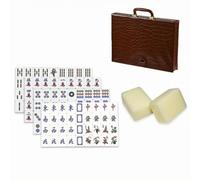 Hellery Mahjong Set Tile Game Equipment Acrylic Rectangular Mahjong Tiles With Clear Symbols Solid Build Comfortable To Hold For, Array, Ivory Yellow, Leather Box