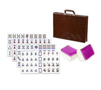 Hellery Mahjong Set Tile Game Equipment Acrylic Rectangular Mahjong Tiles With Clear Symbols Solid Build Comfortable To Hold For, Array, Purple Silk, Leather Box