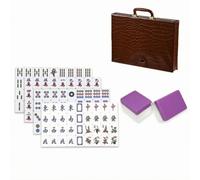 Hellery Mahjong Set Tile Game Equipment Acrylic Rectangular Mahjong Tiles With Clear Symbols Solid Build Comfortable To Hold For, Array, Light Purple, Leather Box