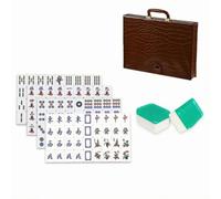 Hellery Mahjong Set Tile Game Equipment Acrylic Rectangular Mahjong Tiles With Clear Symbols Solid Build Comfortable To Hold For, Array, Green Silk, Leather Box