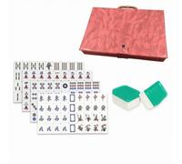 Hellery Mahjong Set Tile Game Equipment Acrylic Rectangular Mahjong Tiles With Clear Symbols Solid Build Comfortable To Hold For, Array, Green Silk, Red Leather Box