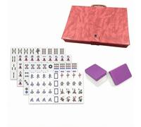 Hellery Mahjong Set Tile Game Equipment Acrylic Rectangular Mahjong Tiles With Clear Symbols Solid Build Comfortable To Hold For, Light Purple, Light Purple Mahjong Tiles + Red Leather Box