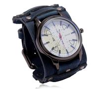 Hellery Men Bracelet Cuff Watch Wide Band Wristwatch Movement Timepiece Adjustable Pin Buckle Strap Classic Identity piece Suitable for Parties Concerts Daily wear, Array, Retro Blue