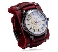 Hellery Men Bracelet Cuff Watch Wide Band Wristwatch Movement Timepiece Adjustable Pin Buckle Strap Classic Identity piece Suitable for Parties Concerts Daily wear, Array, Retro Red