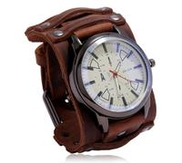 Hellery Men Bracelet Cuff Watch Wide Band Wristwatch Movement Timepiece Adjustable Pin Buckle Strap Classic Identity piece Suitable for Parties Concerts Daily wear, Array, Retro Brown