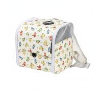 Hellery Outdoor Bird Carrier Backpack Parrot Travel Bag Aviary Tote Pet Transport With Mesh Clear Panels Built In Easy Clean, Large 33x22x28cm, Yellow Background With Bird Pattern