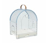 Hellery Portable Bird Cage Travel Carrier Parrot Habitat Transport Crate With Visible Shell Breathable Layout Slide Out Bottom Tray Portable Hand Strap, Light Blue, Medium
