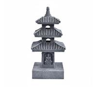 Hellery Resin Pagoda Statue Solar Outdoor Lantern Yard Ornament Stupa Sculpture Automatic Charging by Day and Lighting by Night suitable for gardens patios, Grey, Square