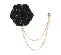 Hellery Rose Flower Brooch for Groom's Suit with Decorative Chains, Black