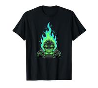 Hellfire Smiling Skull with Green Blue Flames T-Shirt