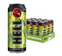 HELLGREEN APPLE Energy Drink | +20% More Caffeine | Vitamins B2, B3, B6, B12, C & D | No Preservatives | Environmentally Friendly Packaging | 12 x 500 ml | Compatible with HELL Energy