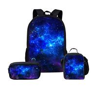 HELLHERO 3PCS Kids Galaxy Backpacks for School Bookbag Schoolbag Set with Lunch Bags Pencil Case Elementary Casual Daypack Hiking Camping Rucksack Travel Satchel