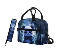 HELLHERO Adorable Panda Lunch Box Insulated Lunch Bag for Girls Boys Kids Reusable Lunchbox with Tableware Carry Bag Adults Work Lunchbag Crossbody Meal Prep Organzier Travel Picnic Beach