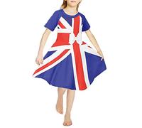 HELLHERO British Flag Dress Girls Union Jack Dress Kids 13-14 Years Summer School Dresses Outfit Clothes United Kingdom English Flag Bowknot Flower Swing Dresses Holiday Camping Sundress