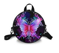 HELLHERO Butterfly Round Purse Small Crossbody Bag Leather Circle Bags Mini Backpack Purses Clutch Handbag for Hiking Cycling Travel Holiday Picnic Shopping Workout Office