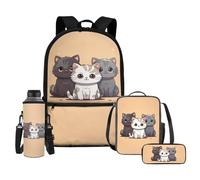 HELLHERO Cute Cat Backpack Backpack Set for Girls 4-6 6-8 8-10 Kids School Bag with Lunch Bags Pencilcase Kindergarten Preschool Secondary Primary Bookbag Water Bottle Sleeve Travel Casual Daypack