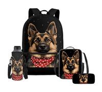 HELLHERO Cute German Shepherds Backpack for Boys Girls Kids School Bag with Lunch Bag Pencil Case Teen Schoolbag Lightweight Middle School Bookbag Water Bottle Sleeve Rucksack