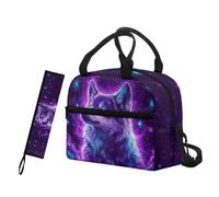 HELLHERO Galaxy Wolf Lunch Bag for Boys Girls Insulated Lunch Box 6-8 10-12 Kids Reusable Lunchbox Elementary Kindergarten Preschool Tableware Carry Bag Office Picnic Hiking Beach