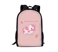 HELLHERO Kawaii Strawberry Cow Backpack for Kids Teen Girls Women School Bag Travel Rucksack Student Bookbag Elementary Primary Daypack Holiday Workout Picinc Weekend