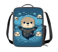 HELLHERO Sea Otter Lunch Bag Insulated Lunchbag Reusable Lunch Box Tote Handbag Cooler Sack Pack Crossbody Bags Organzier Storage Pouch for Adult Kids Teen Girls Boys Travel Picnic,Office,Work